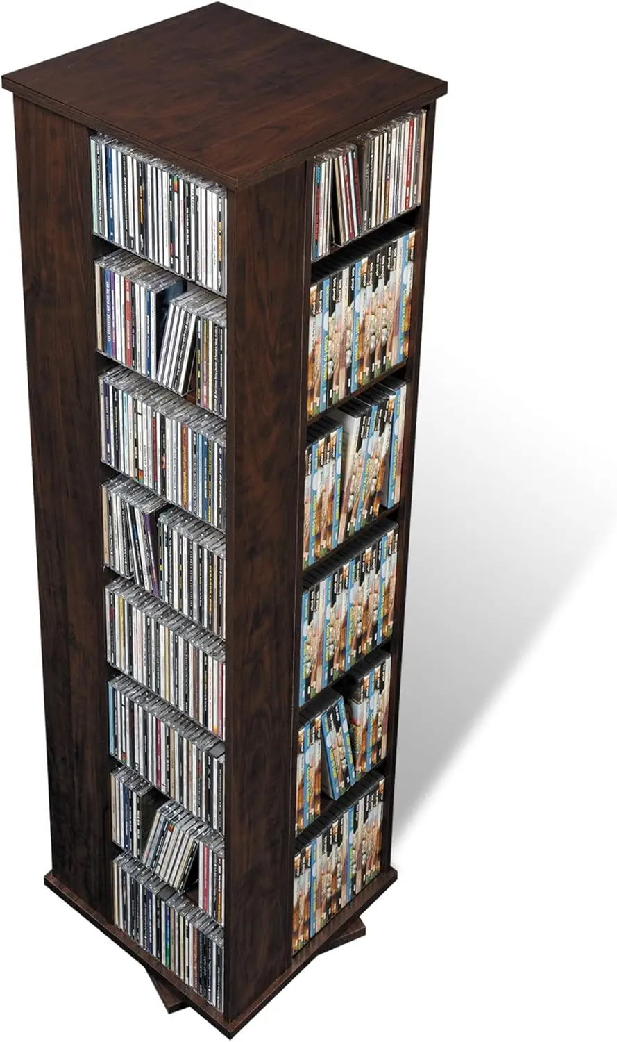 volving Display Cabinet Media Storage, Large Four-Sided Spinning Tower, Espresso