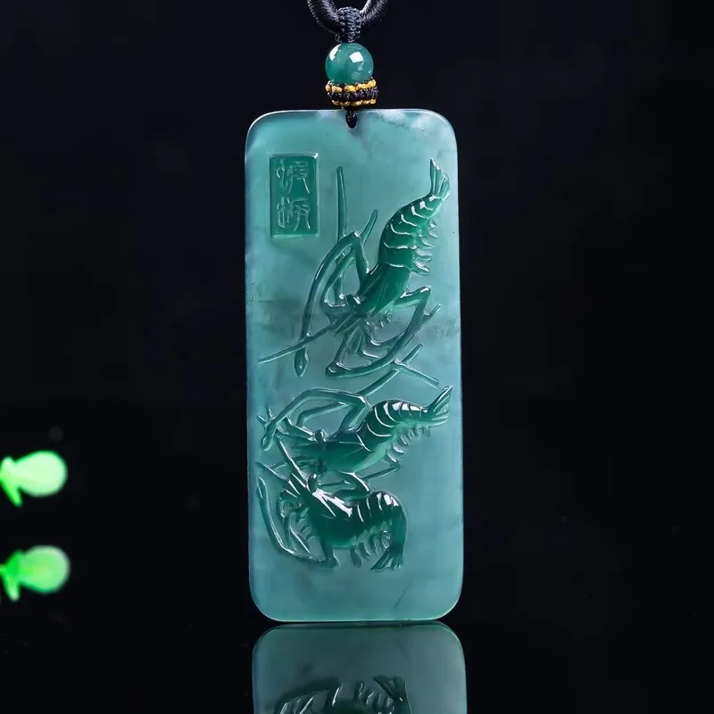 High-end natural jadeite A-grade blue water ice type lobster pendant jade ornament for men and women
