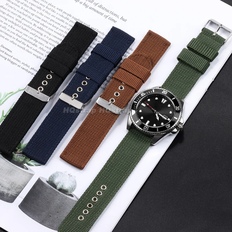 ผ้าใบนุ่ม 16 มม.18 มม.20 มม.22 มม.24 มม.ไนลอนสําหรับ Samsung Galaxy สําหรับ Seiko สร้อยข้อมือทหารกีฬา ...