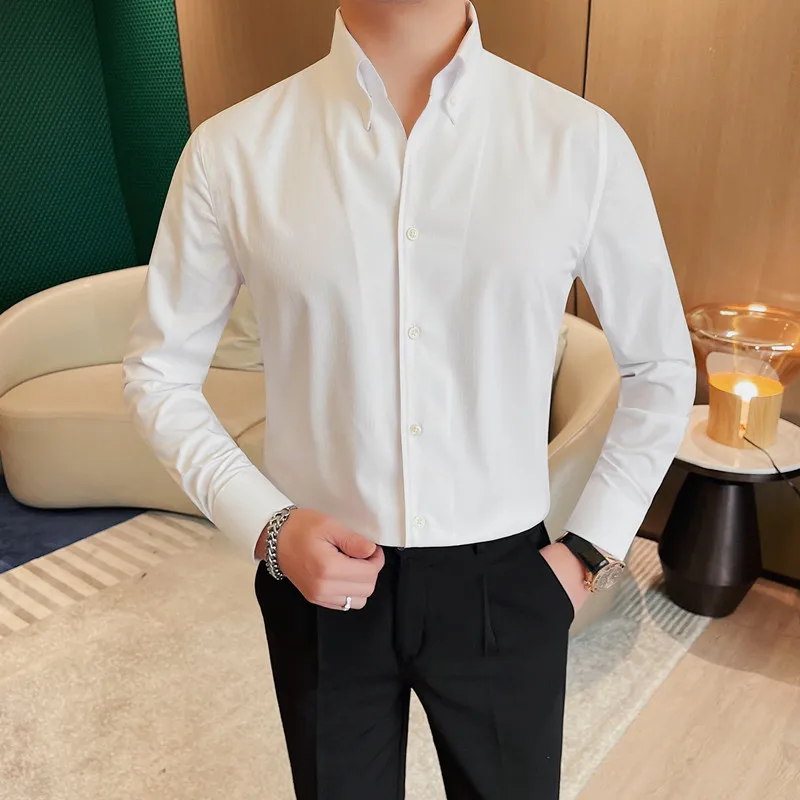 High Quality Large Collar Shirt for Men Long Sleeve Slim Fit Shirts Men's Casual Business Formal Dress Shirts Male Clothing 2024