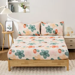 3PC Flower World Fitted Sheet Floral pattern 100%Polyester 1Fitted Sheet 2Pillowcase Queen/King Size Four Seasons No Pillowcase