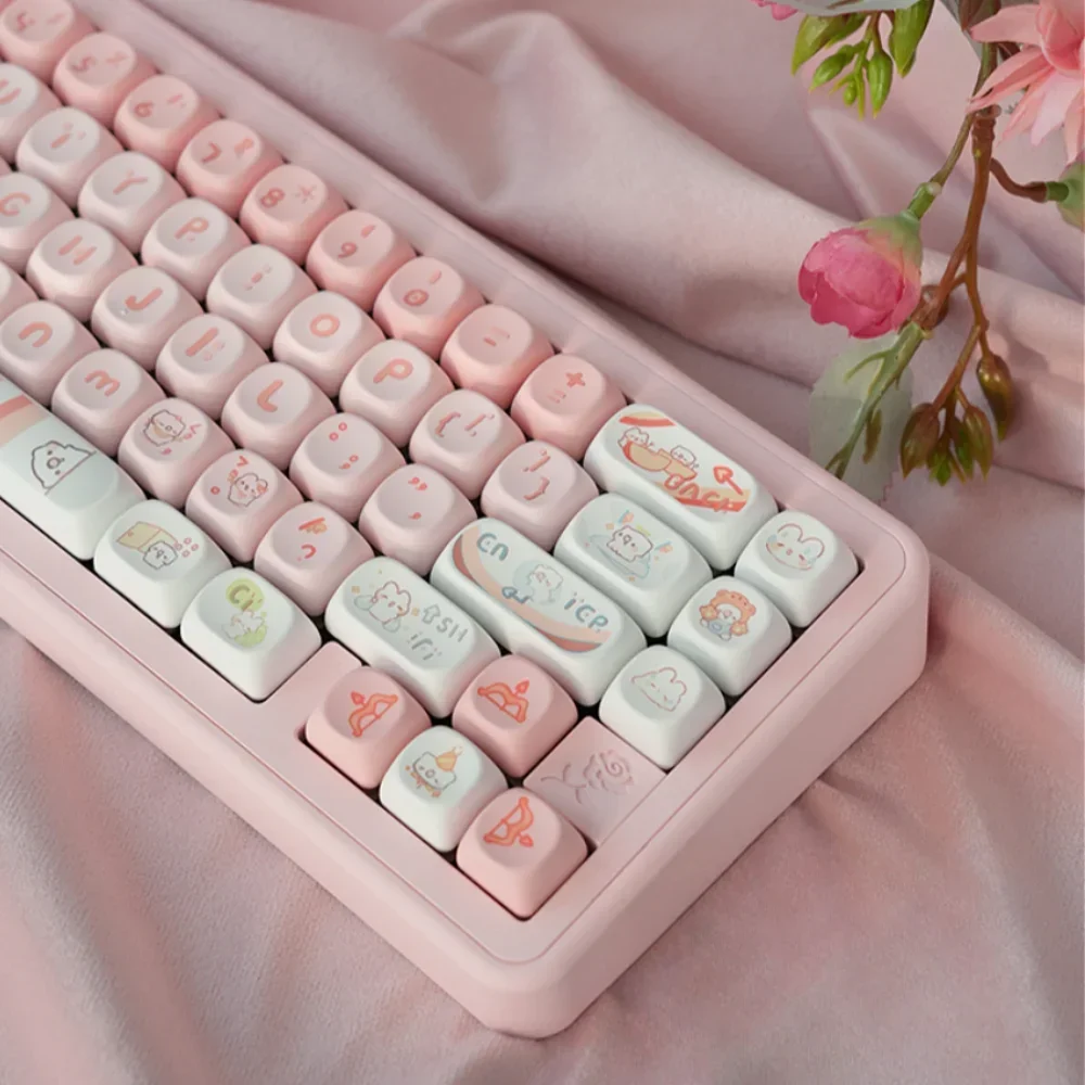 

Cute Binary Pink MOA Keycaps PBT 145 Keys Customized Personalized Original for 60/64/84/98/108 Mechanical Keyboard MX Switch