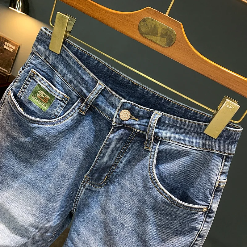 2025 new five quarter jeans men's summer thin straight tube retro trendy brand nostalgic casual denim five quarter pants