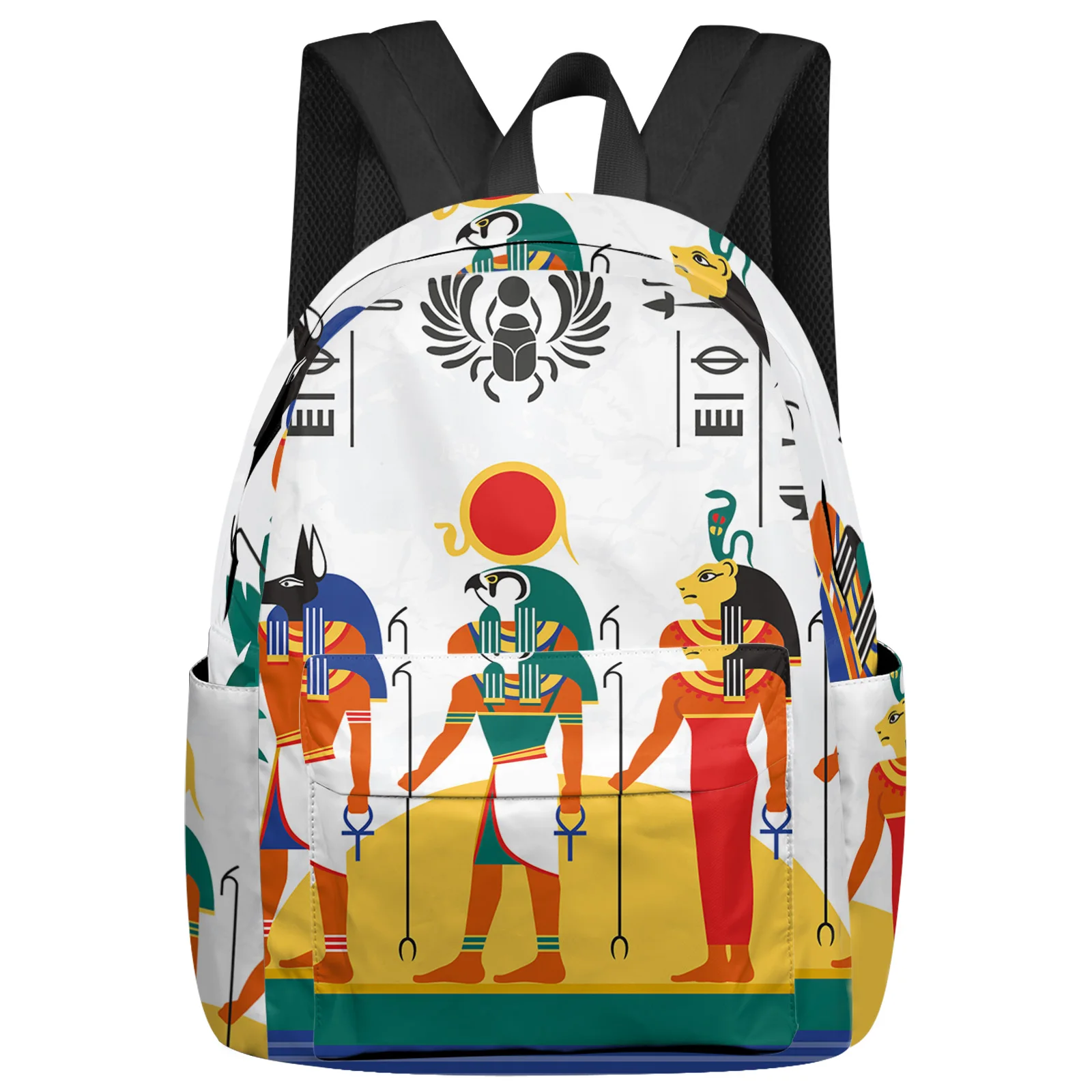 Mochila para Adolescente do Antigo Egito, Mochila Escolar Masculina, Bolsa de Ombro, Mochila Portátil, Símbolo, Listra, Humano, Cabeça, Sol, Escola