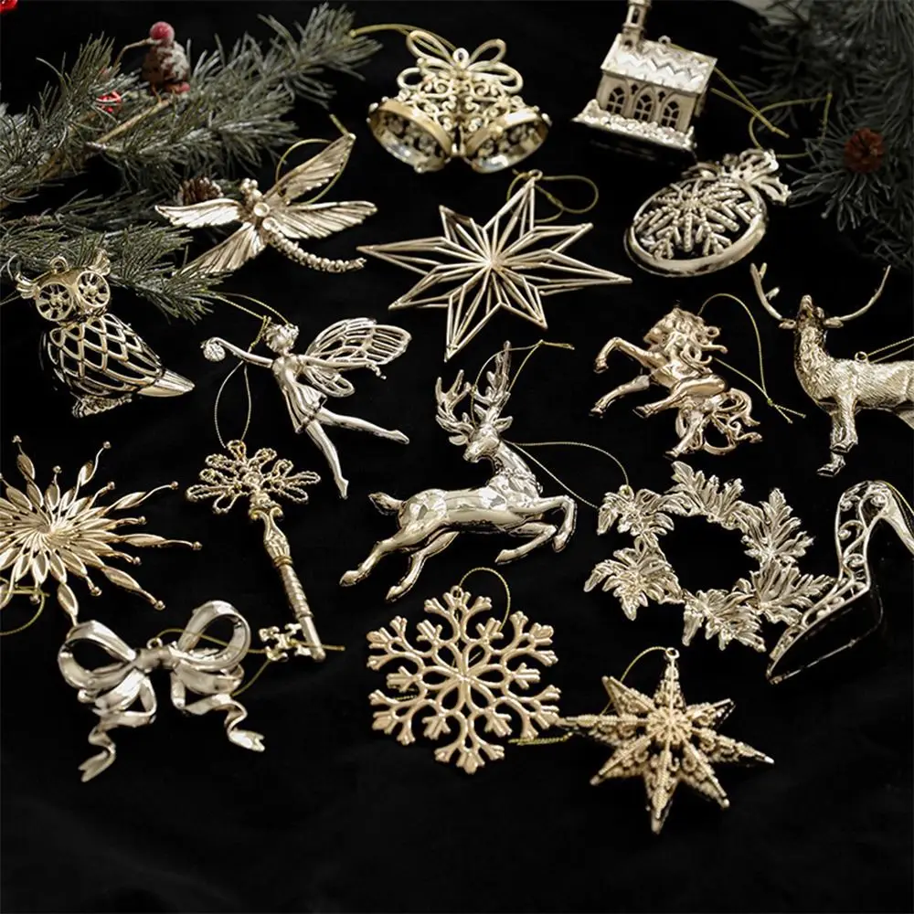 Gold Christmas Hanging Decoration Plastic Angel Snowflake Christmas Tree Ornament Festival Favors Butterfly Dragonfly