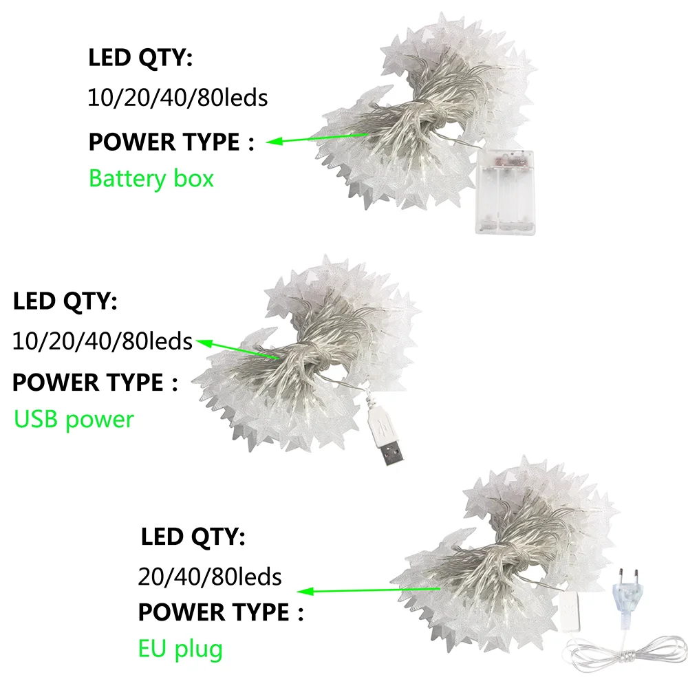 USB Battery Power Star String Lights Led Fairy Light Christmas Garland For New Year Wedding Party Camping Home Decoration