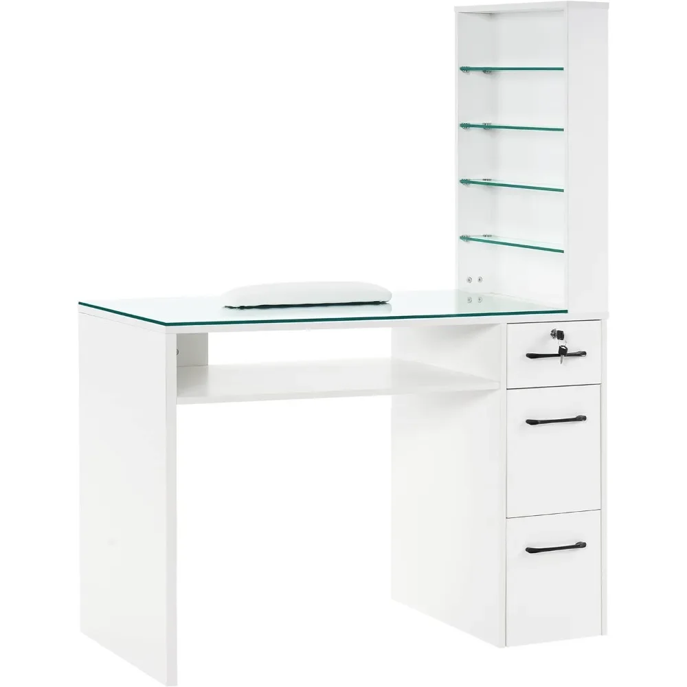 Manicure Table with Drawers, Storage Shelves Beauty Salon Station Nail Desk