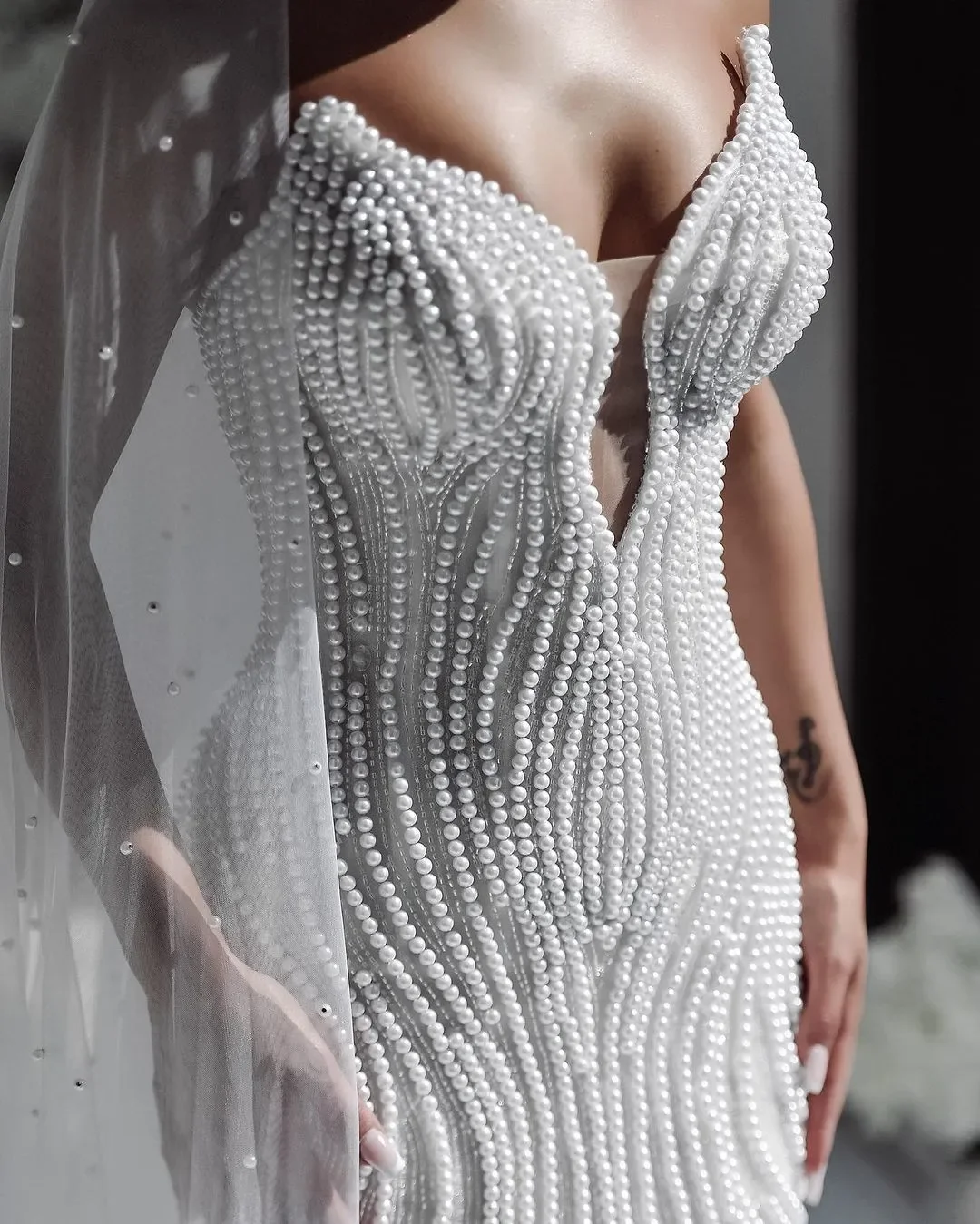 Customized Sweetheart Sparkly Heavy Pearls Wedding Dress For Bride with Removable Skirt Robe De Mariée Luxury Bridal Gown