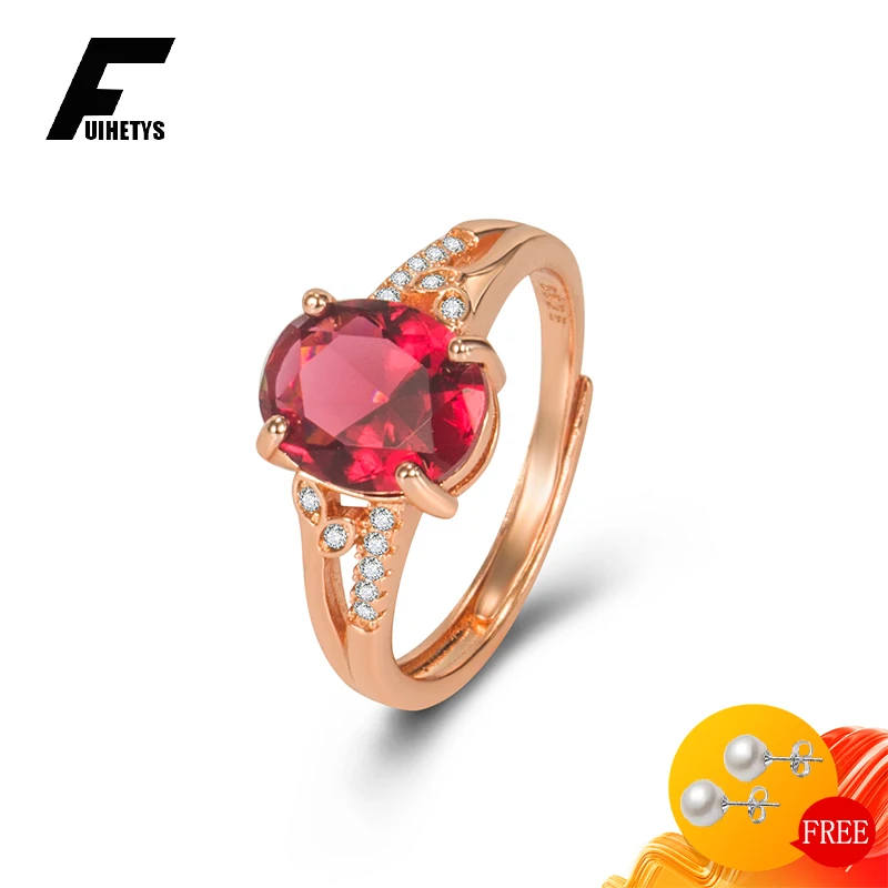 

Fashion Women Ring 925 Silver Jewelry Oval Ruby Zircon Gemstone Rose Gold Finger Rings Accessories for Wedding Engagement Party