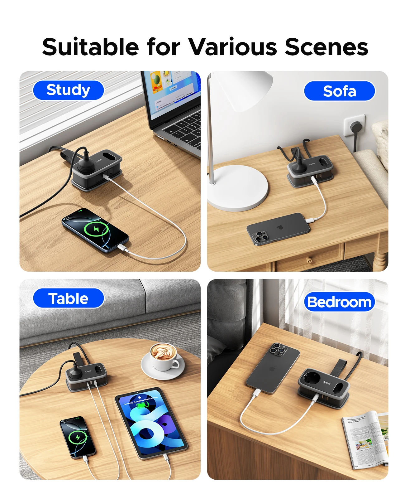 ORICO الاتحاد الأوروبي التوصيل قطاع الطاقة 1.1 متر تمديد الحبل مقبس كهربائي 2AC 2USB نوع C شحن سريع المحمولة للمنزل سطح المكتب السفر