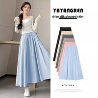 Blue A- Line Midi Skirt for Women Summer Hot Sale Of The Season New Style Pocket Design Long Skirt Half Body Skirt Mountain Bran