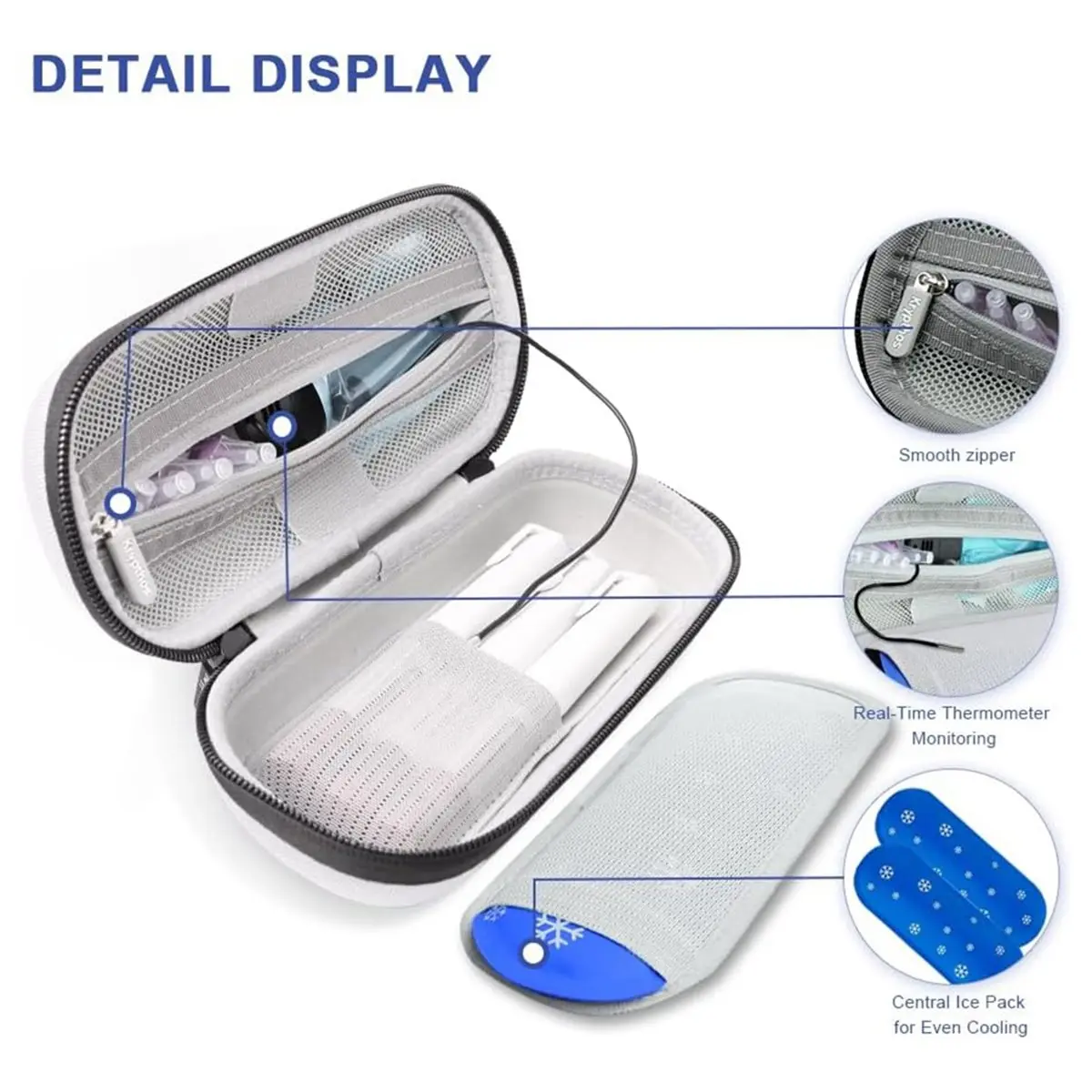 Oct Sale Insulin Cooler Diabetes Travel Case with Thermometer Temperature Display, Refrigerated Medication Travel Bag Gray