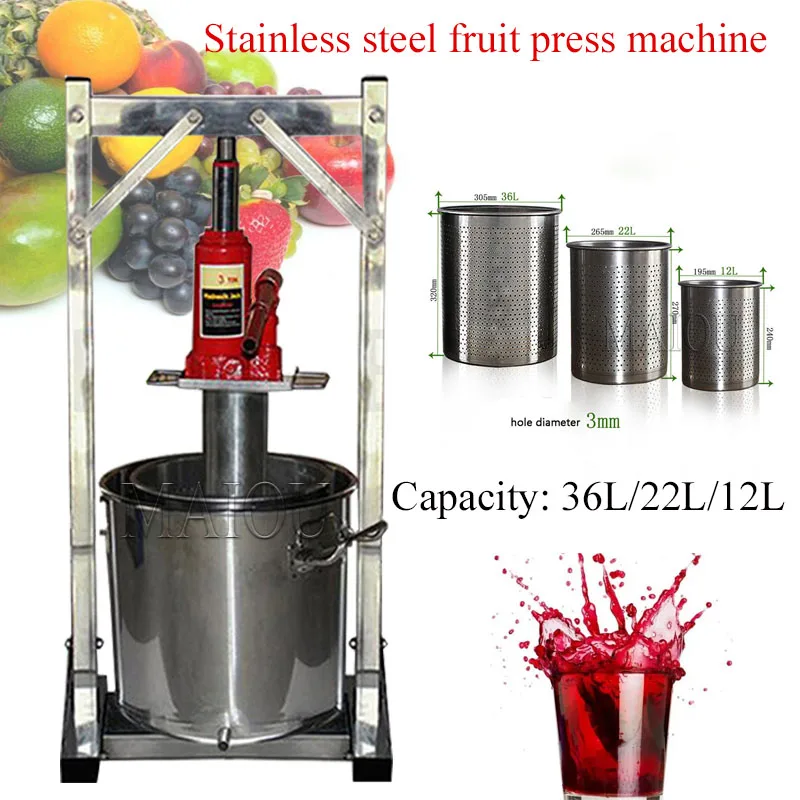 12L/22L/36L Home Manual Hydraulic Fruit Squeezer Grape Blueberry Mulberry Presser Stainless Steel Juice Press Machine