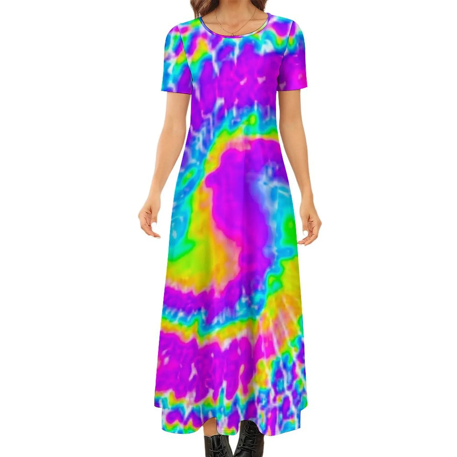 

Purple Tie Dye is Life. Round Neck Short Sleeve Dress long dress women prom clothes