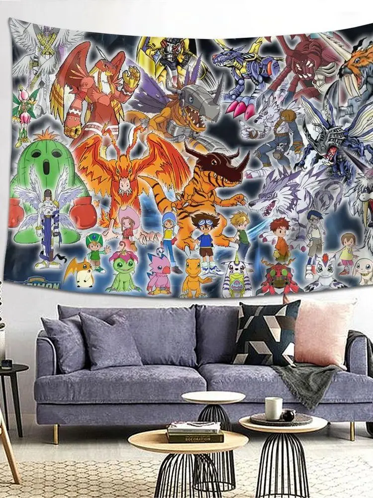 Anime Digimon Cartoon Wandteppich Dekoration Kunst Ästhetische Wandteppiche für Wohnzimmer Schlafzimmer Zuhause Wandtuch Wandbehang