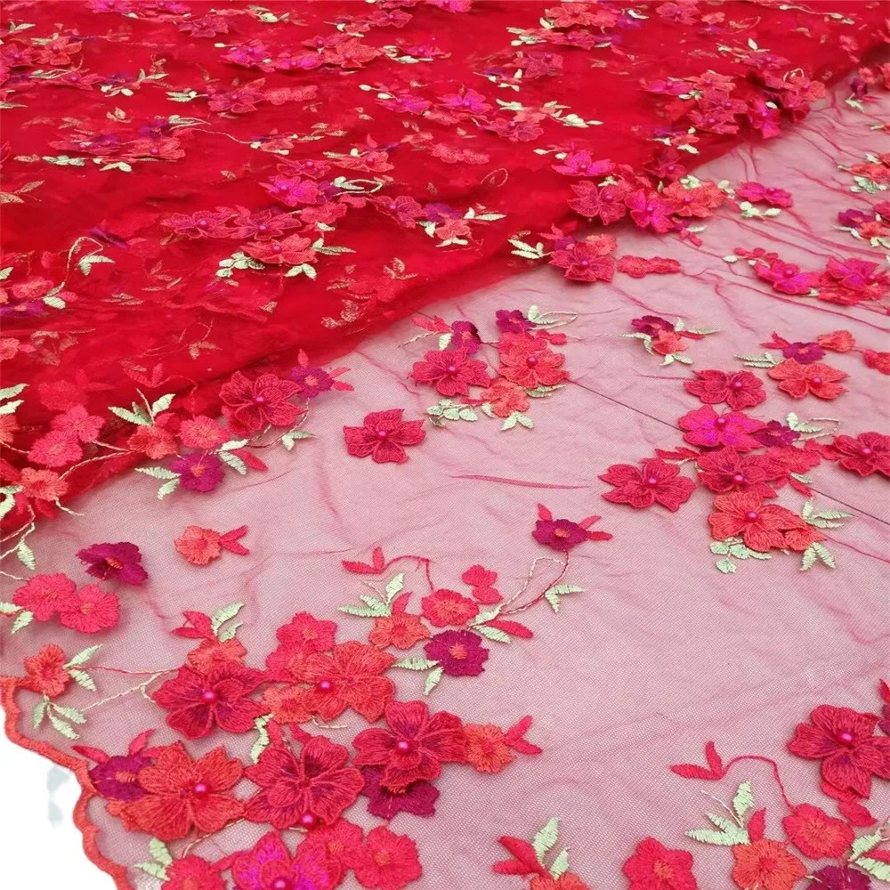 

CX 5yards High-end 3D Three-Dimensional Nail Bead Embroidery Fabric Fashion Dress Dress Lace Embroidered Wedding Dress Fabric