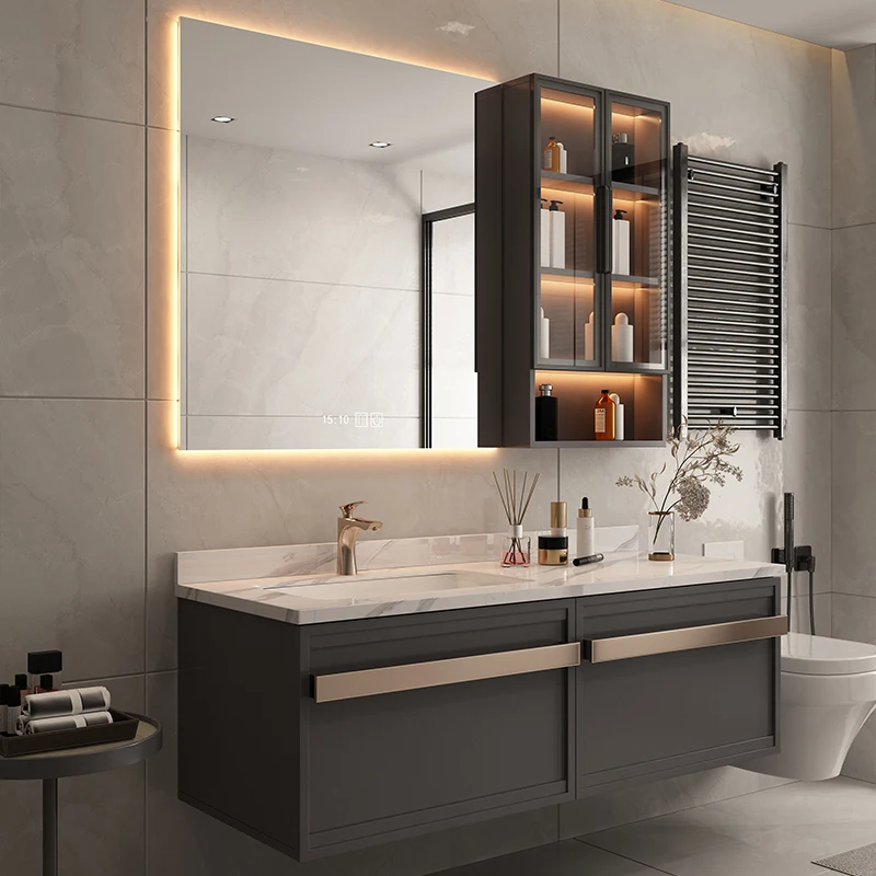 Customized rock board bathroom mirror cabinet combination, modern and minimalist bathroom wash basin,