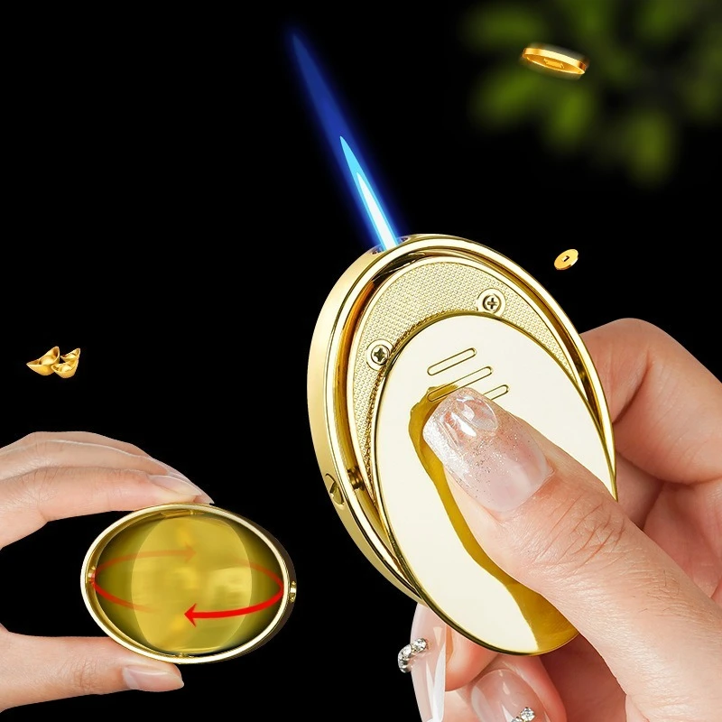 Creative Rotating Straight Jet Lighter Fingertips Play with Money to Run Windproof Gyro Straight Jet Lighter