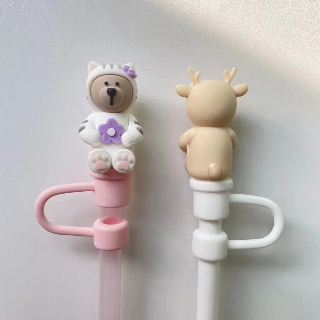 1pc Silicone Straw Plug for 6-8 mm Straws Splash Proof Cartoon Drinking Dust Cap Straw Tips Cover Cup Accessories Drinkware Tool