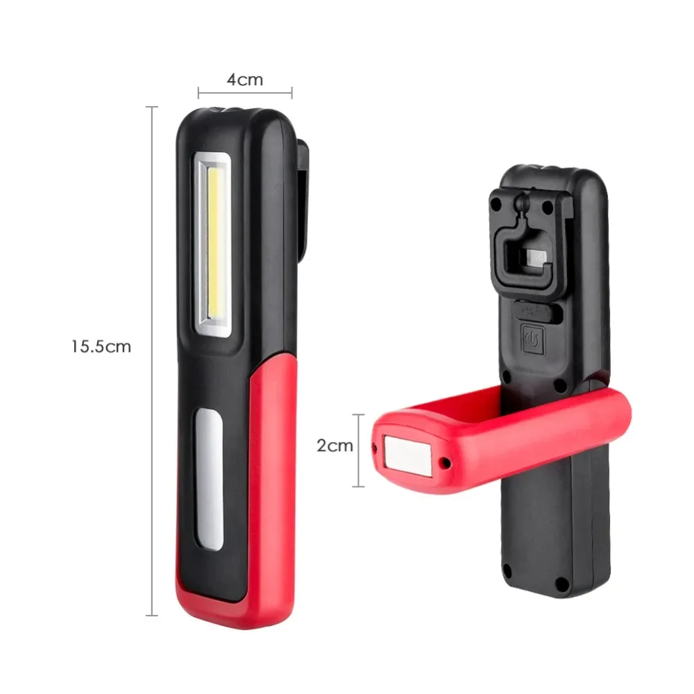 Inspection Lamp Flashlight COB LED USB Rechargeable Magnetic Folding Hook Tent Camping Torch Work Lights Built-in Battery