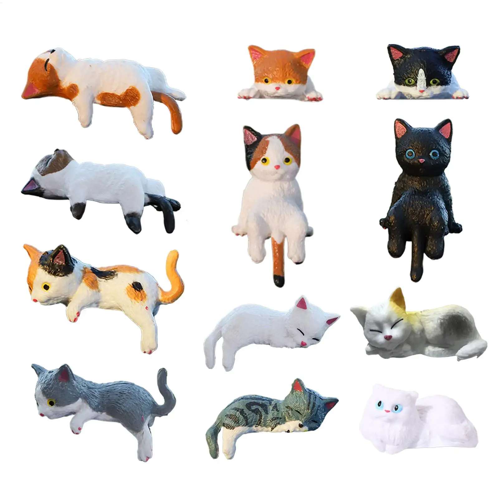 12pcs Cute Kitten Decoration Creative Sleeping Cat Doll Screen Ornaments Toys Cat Landscape Decoration Gifts