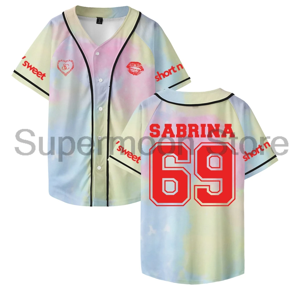 Sabrina Carpenter Short n' Sweet Merch Baseball Jersey V-Neck Short Sleeve Button-Down Shirts Men Women Streetwear Tops