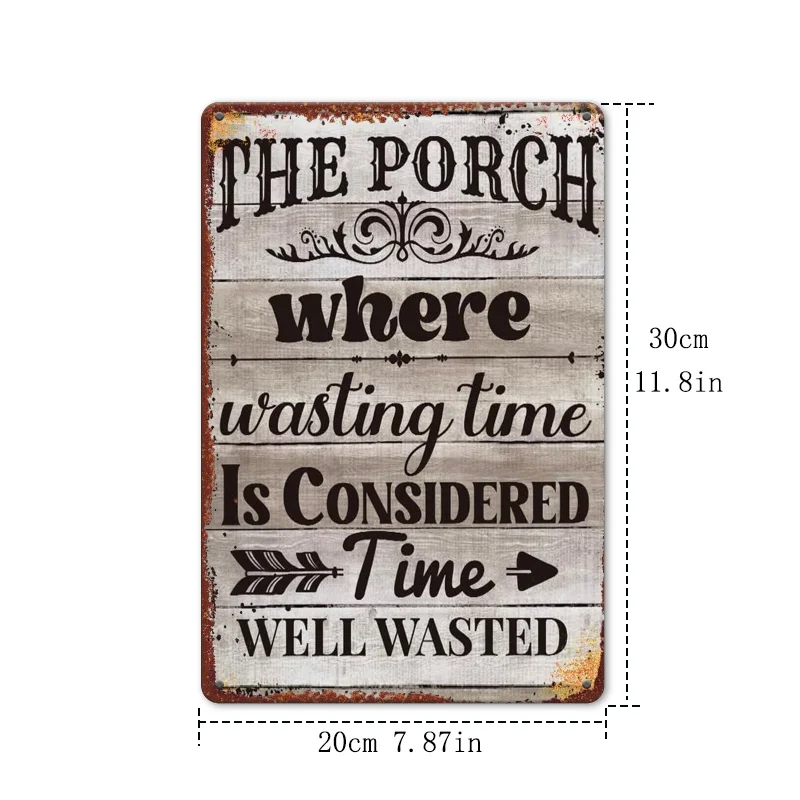 Porch Sign Gift, Country Style Porch Where Wasting Time Is Considered a Waste of Time Iron Sign, Hanging Sign Home Porch Decorat