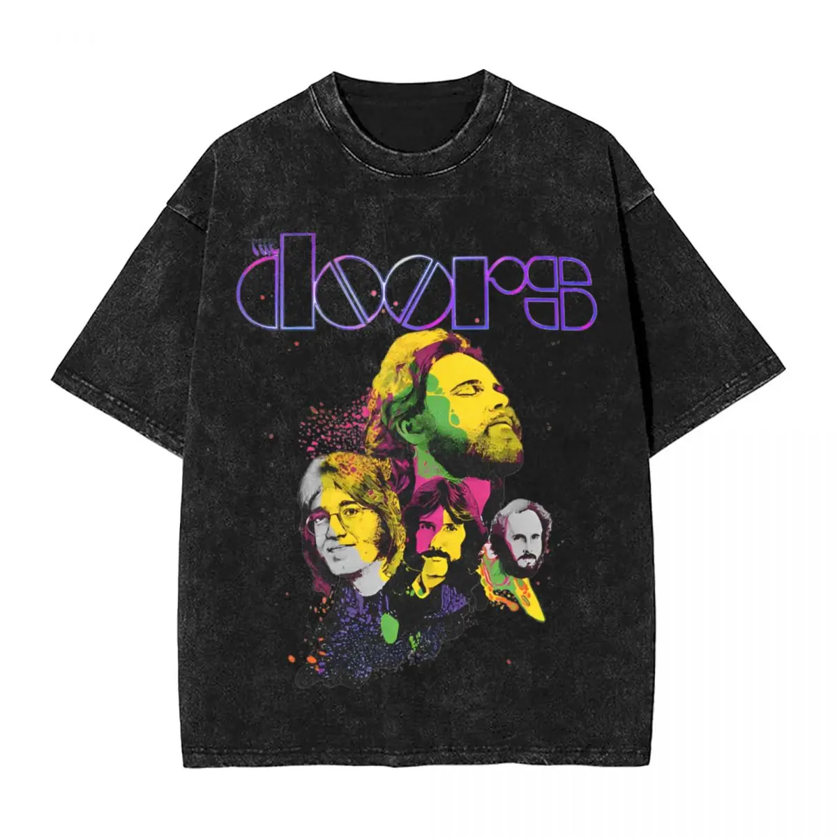 60s Legend Washed T Shirts Streetwear Retro T-Shirt Rock Jim Morson The Doors Band Tee Shirt for Men Women Short Sleeve Street