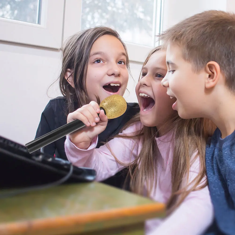 

3 Pcs Simulated Gold Powder Microphone Kids Pretend Play Toys Lightweight Party Favors Foam Plastic Cosplay Accessories