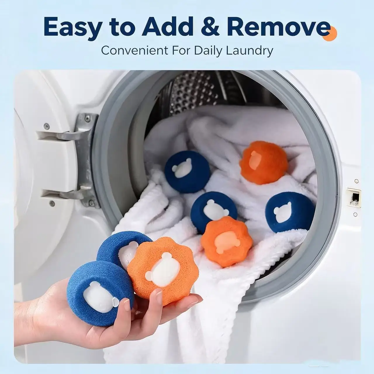 6Pcs Bear Sponge Laundry Balls, Anti-Tangle Lint Hair Catcher, Reusable Dirt Remover Washing Cleaning Balls for Washing Machine