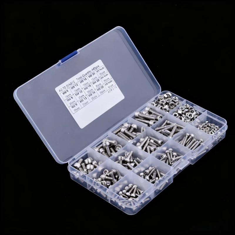 440Pcs screw set M3 M4 M5,304 Stainless Steel Hexagon Hex Socket cap round Head Screws bolts nuts Assortment Kit for fpv drones