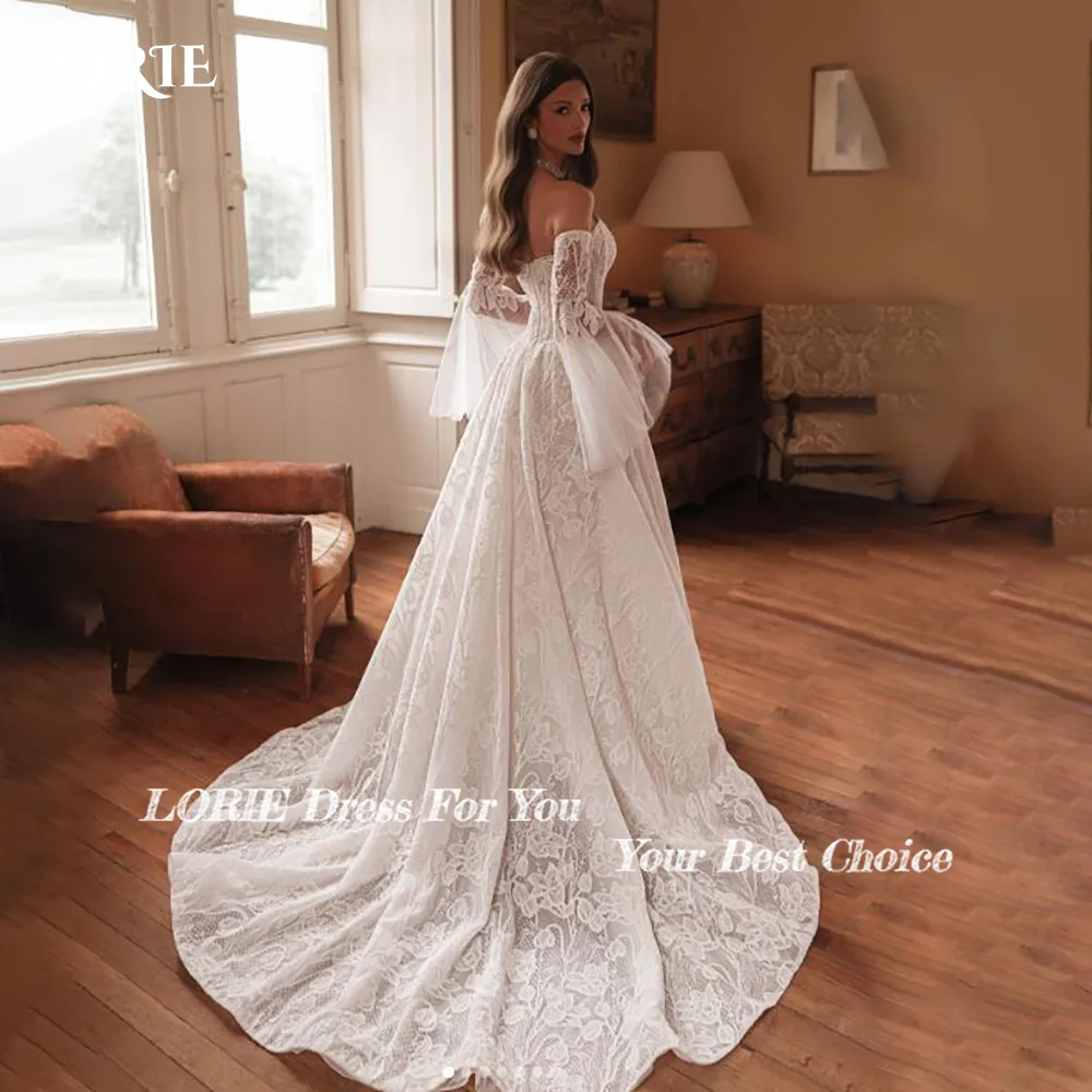 

LORIE Vintage Glitter Lace Mermaid Wedding Dresses Applique Sweetheart Flared Sleeve Bridal Gown Princess Bride Dress Customized