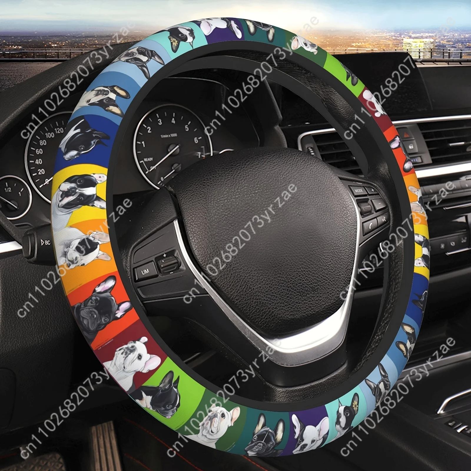 

Charming French Bulldog Car Steering Wheels Cover Universal Type Environmental Friendly Comfortablenon-slip Steering Wheel Wrap