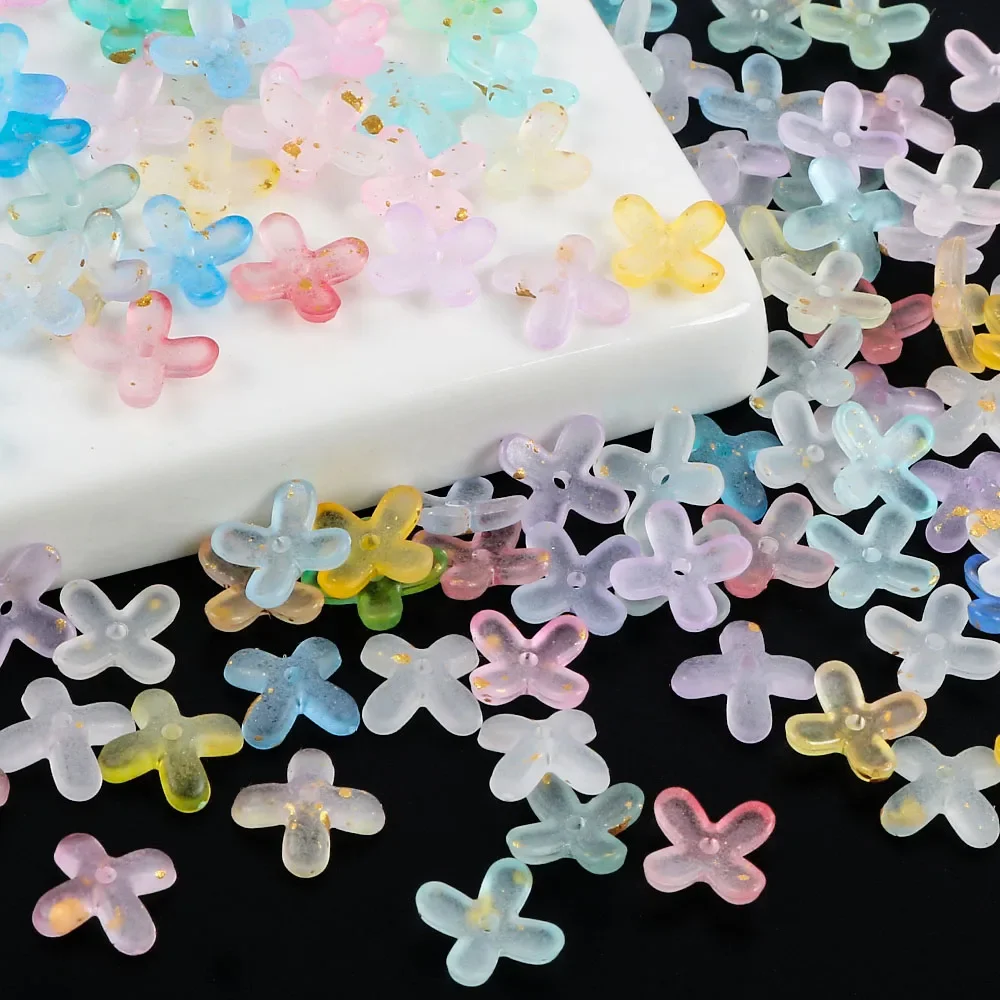 100pcs Gradient Matte Four-petaled Flower Acrylic Beads Pendants For DIY Jewelry Making Earrings Bracelet Charm Accessories