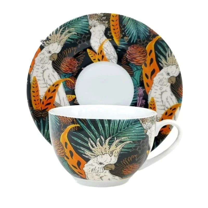 

Italian Art Cappuccino Coffee Cup Dish Set Tropical Rainforest Creative Parrot Home Coffee Cup Tea Cup Kitchen Tableware Mugs