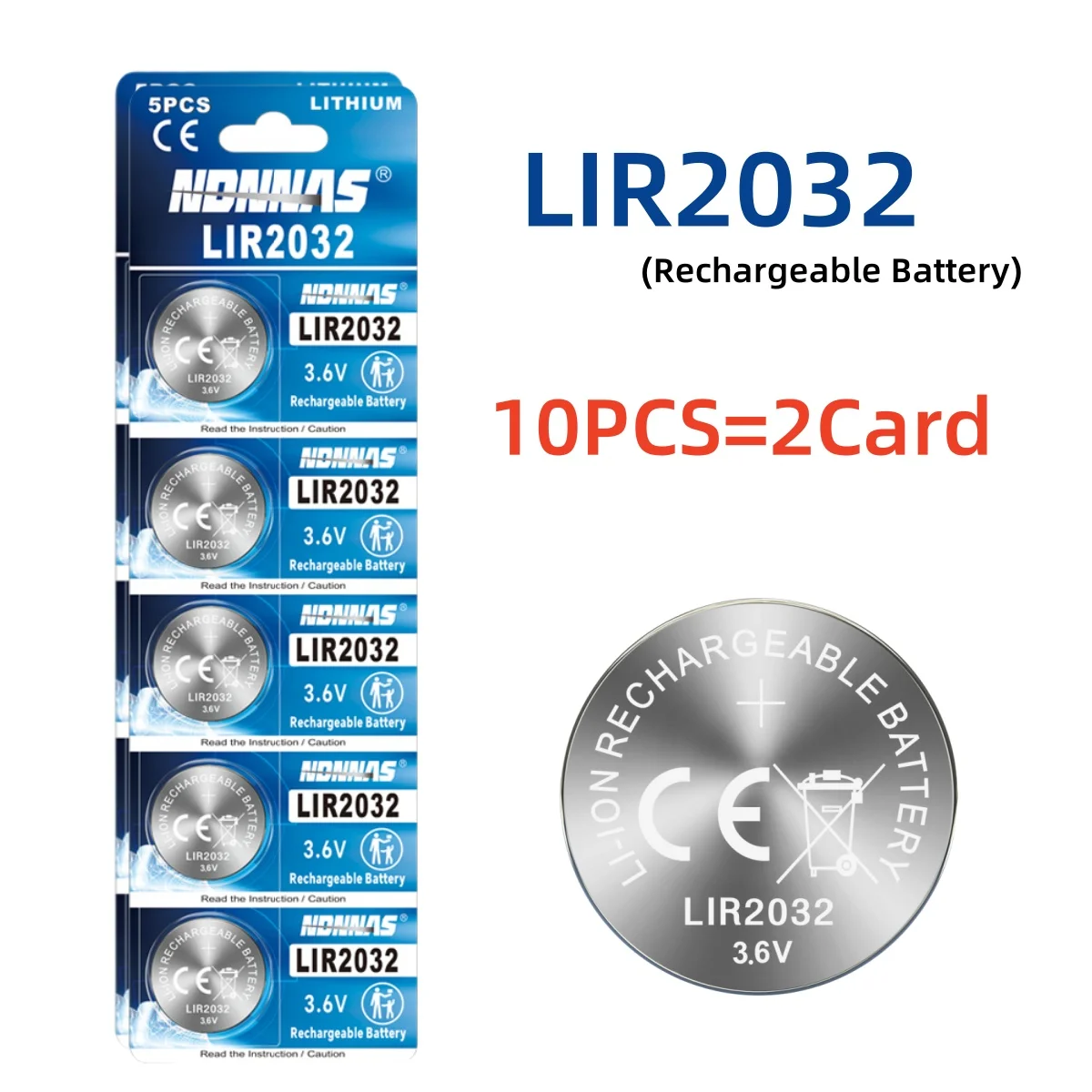 3.6V LIR2032 Li-ion Rechargeable Battery 20mAh For Bluetooth Tags DIY Projects Not For 3V CR2032 Devices product image