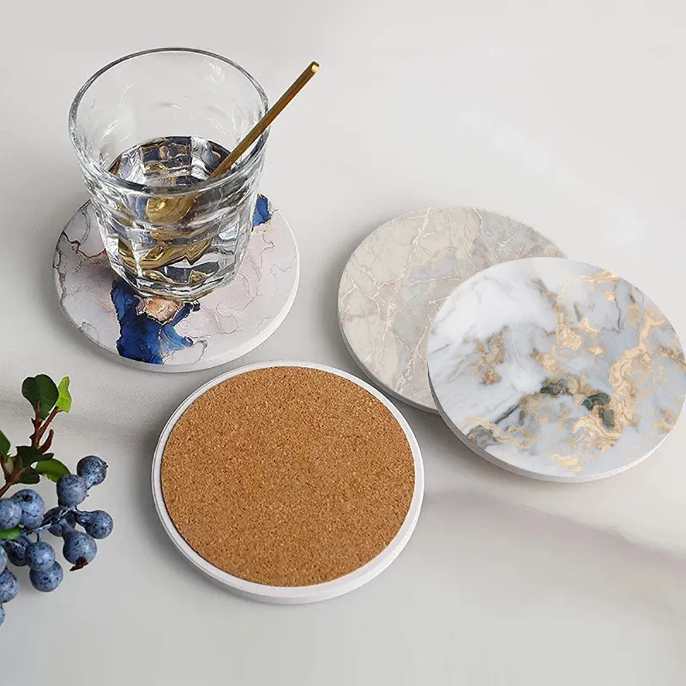 White Marble Coaster  Absorbent Ceramic Coasters with Cork Base Cute Table Coasters Gift Cup Stone Coasters Modern Coasters