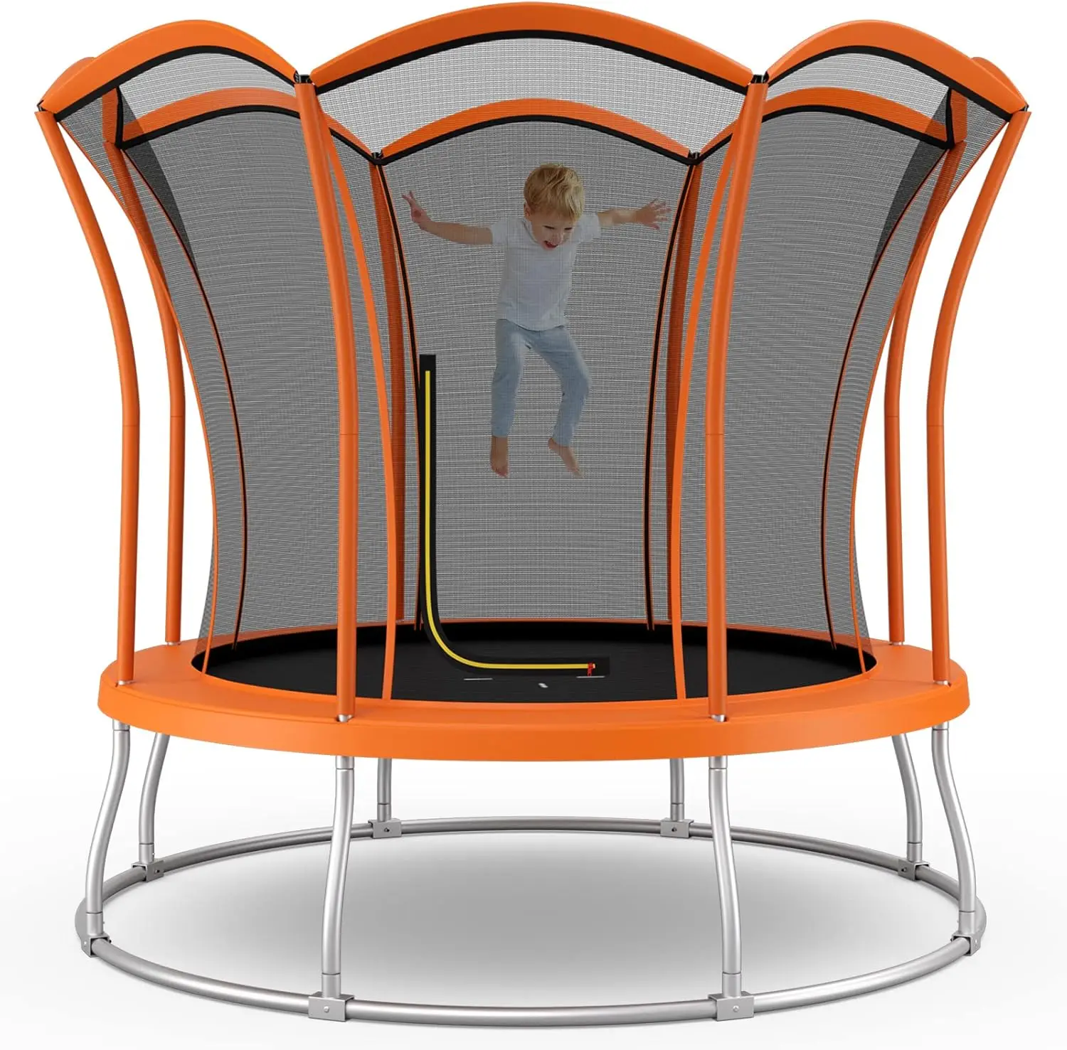 

Батут для детей и взрослых, оранжевый, 8 футов, с универсальным корпусом и L-образным входом, в форме цветка для внутреннего/наружного двора