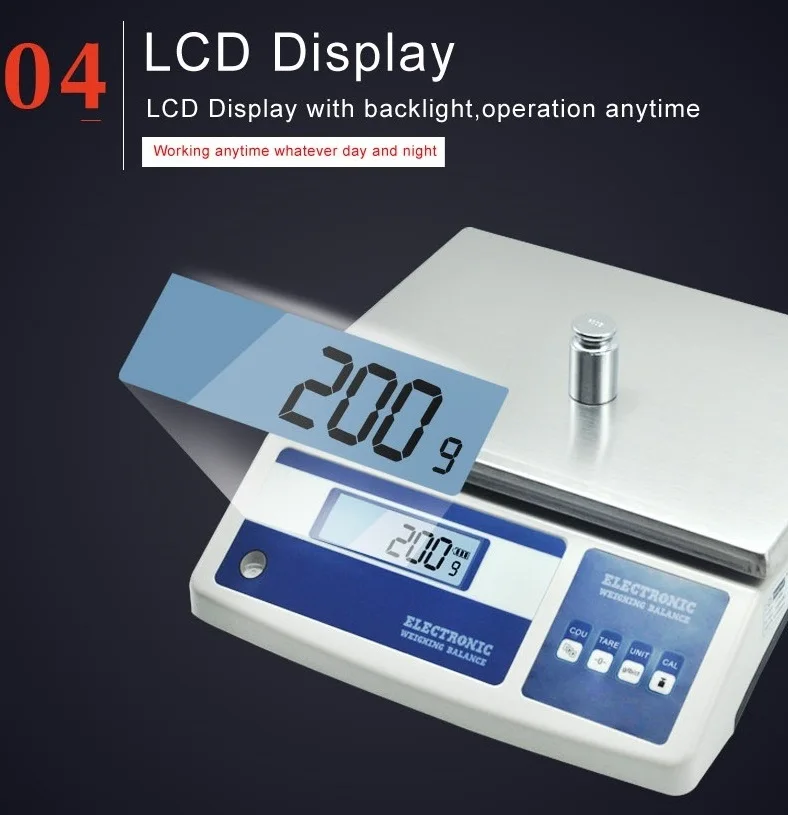0.1g 1g 10kg 20kg 30kg High Accuracy Stainless Steel Digital Weight Machine Platform Table Scale with LCD Display