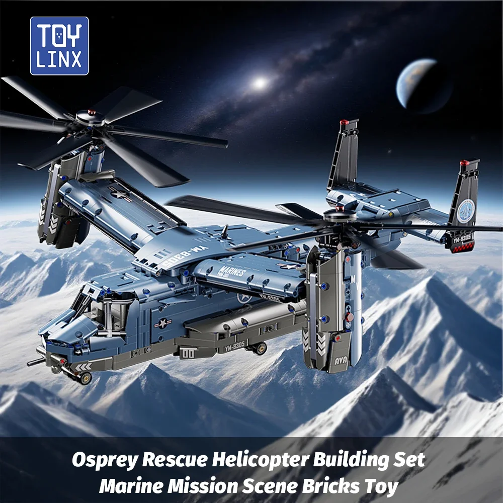 

Изысканный конструктор вертолета Osprey из 1486 деталей: вращающийся турбовинт, съемная кабина, военный набор для самостоятельной сборки, текстурированный фюзеляж, подарок