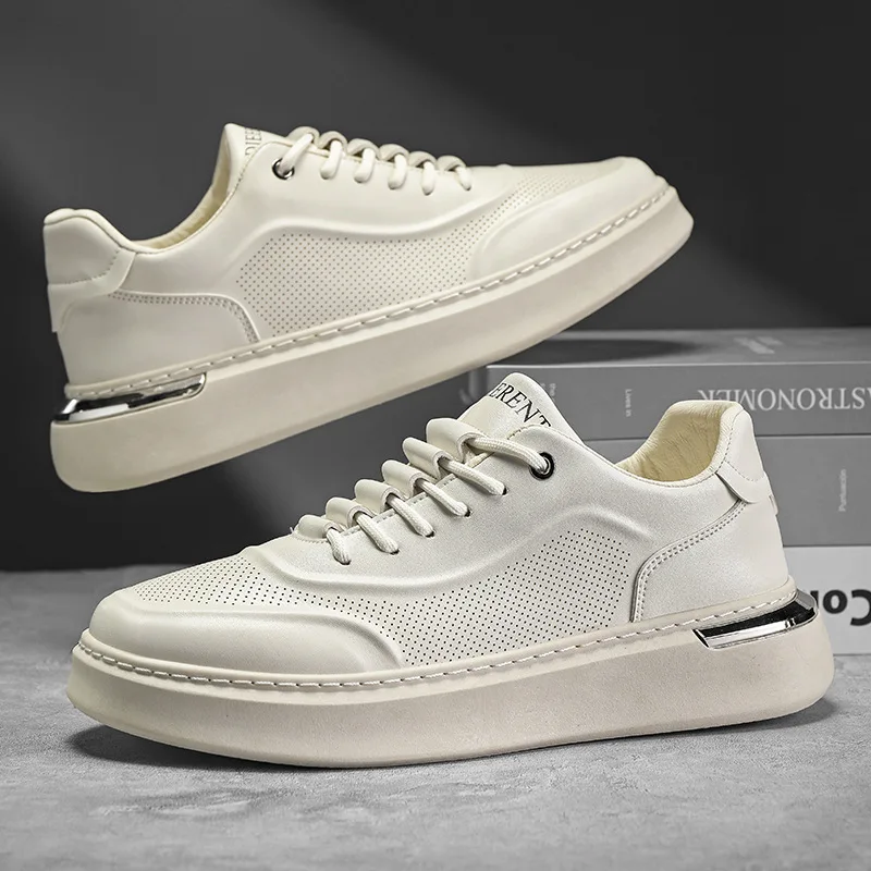 2024 Autumn New Men's Shoes Breathable, Sports, Leisure, Party Versatile, Thick soled and Tall White Driving Shoes