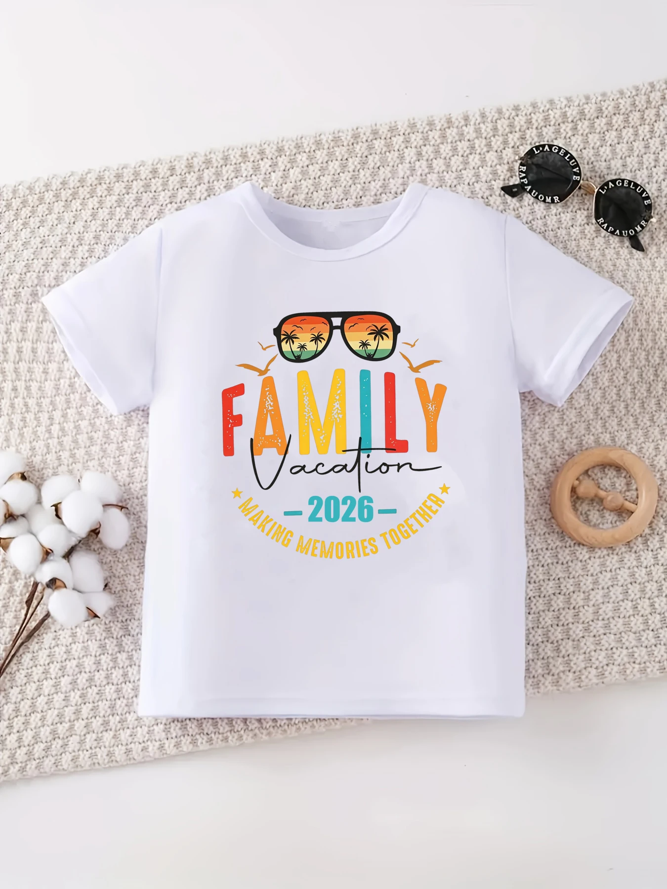 

Family Vacation Making Memeories Together Sunglasses Seagull Printed T Shirt Girls/Boys Summer Holiday Travel T-Shirt
