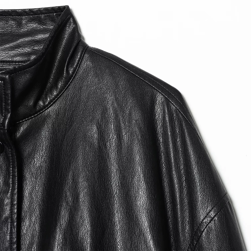 Nueva chaqueta de piloto de piel sintética de manga larga con cuello alto y versátil informal a la moda para mujer