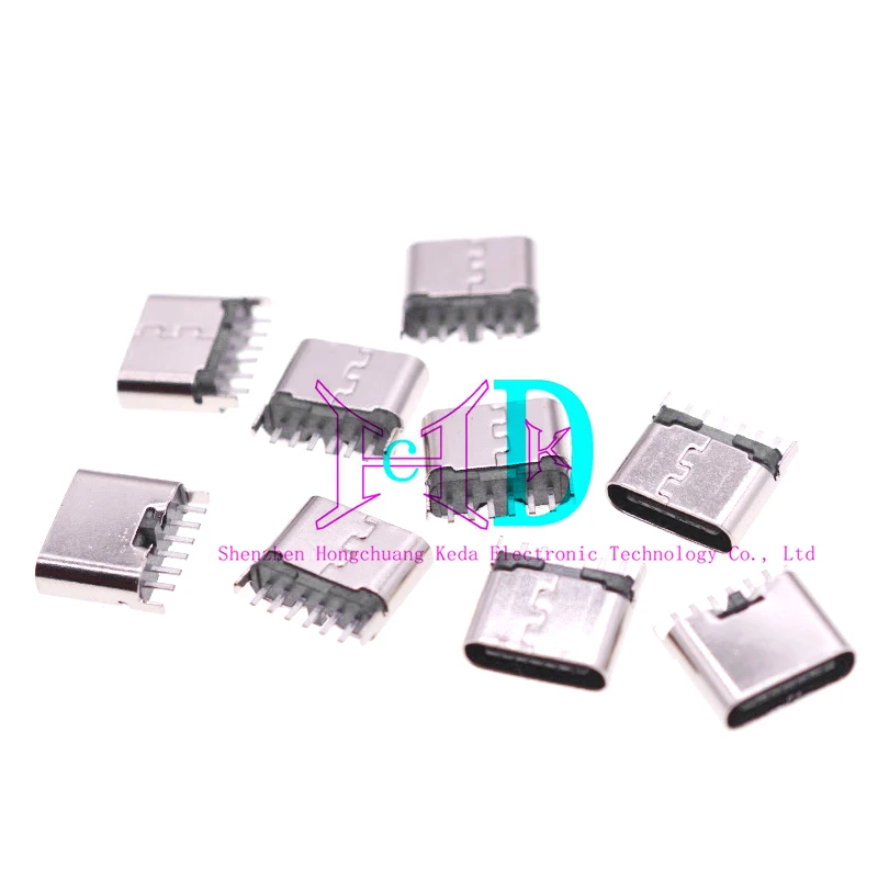 10Pcs USB Type C 6pin connector 6.5/6.8 Female socket Charging interface DIP PCB Solder DIY Repair USB-C Type-C connector