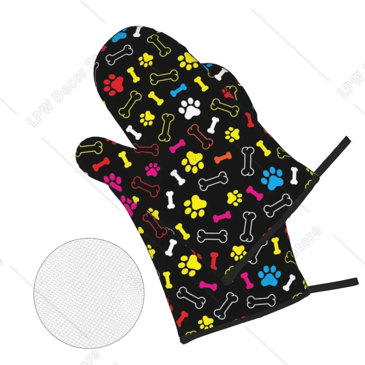 Dog Paw Bone Pattern Oven Mitts and Pot Holders Sets of 4 for Baking Cooking Heat Resistant BBQ Kitchen Gloves Potholders