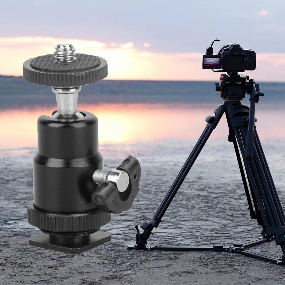 Aluminum Tripod Ball Head 1/4 Hot Shoe Adapter Metal Flash Tripod Bracket with Lock Camera Accessories 360 Degree for GOPRO