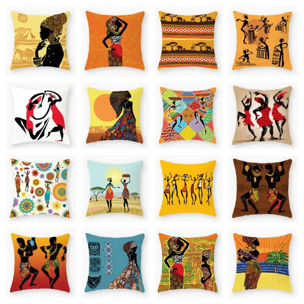 アフリカの女性柄プリントの短毛プラッシュ素材のクッションカバー、リビングルームのソファ装飾用