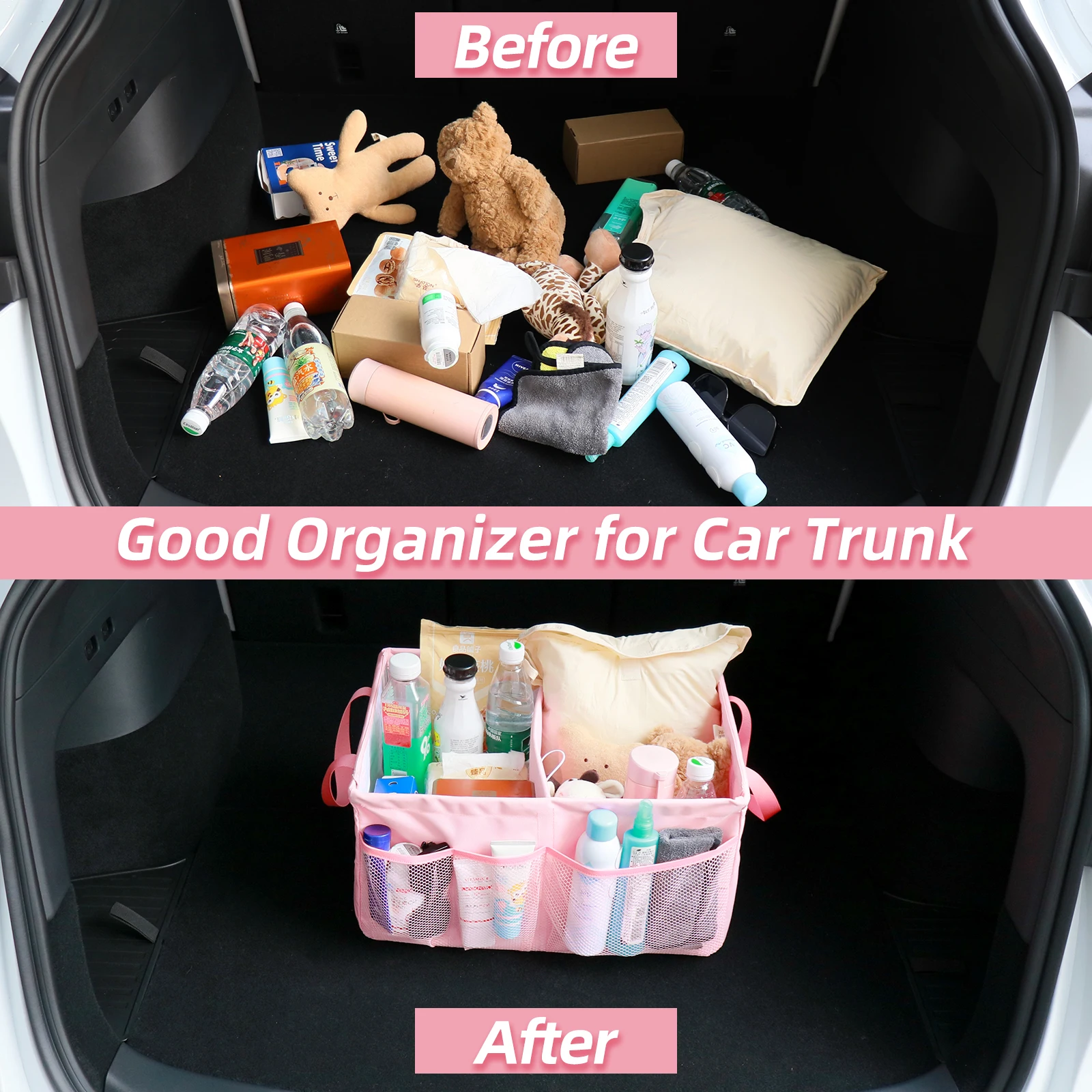 Car trunk storage box Multi-functional arrangement folding car pink storage box storage box