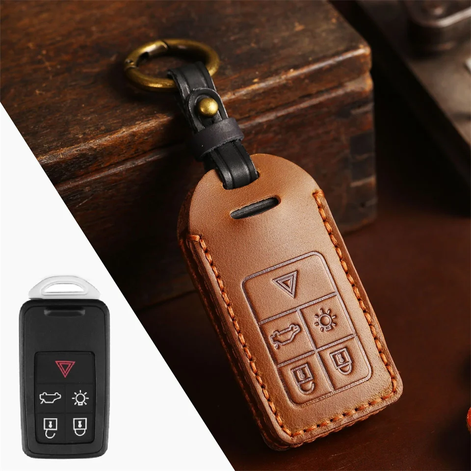 Leather Car Key Remote Cover Full Case For Volvo S60 S80 V60 XC60 XC70 S60L V40 XC90 Auto Keychain Protection Accessories Ring