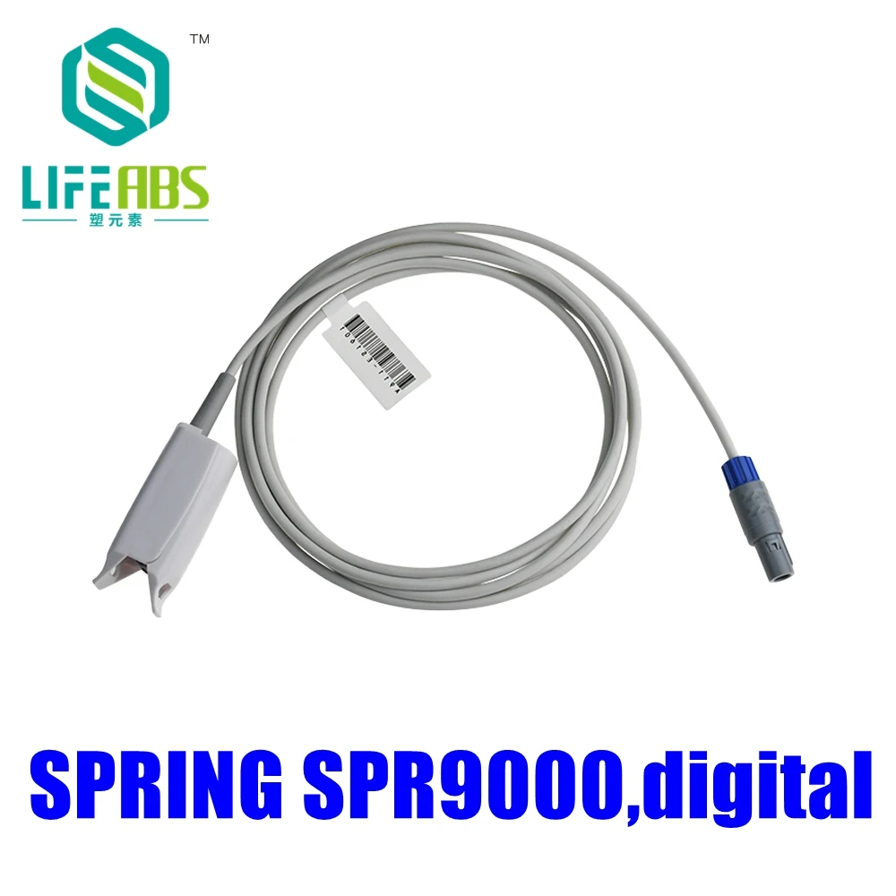 Adult Finger Clip Ear Clip Silicone Long Cable Oxygen Reusable Spo2 Sensor for Spring Spr9000,Digital Patient Monitor